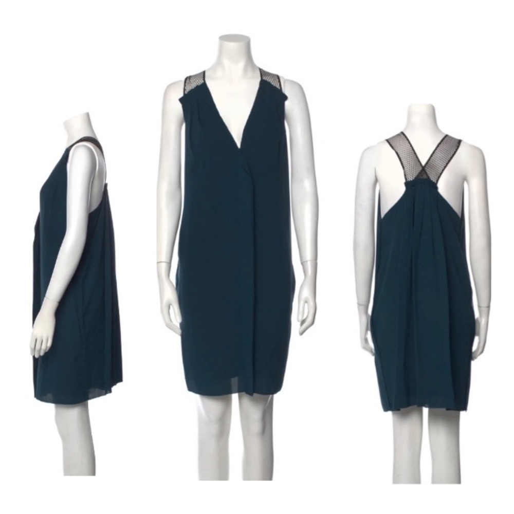 Alexander Wang Dark Teal and Black Mesh V-Neck Mini Dress